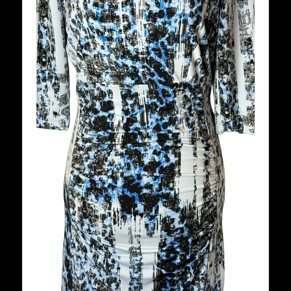 Carmen Marc‎ Valvo Dress Women 6 Blue Boat Neck Jersey Knit Ruched Sheath